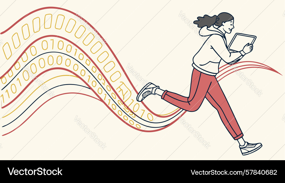 Running with digital data trail connectivity vector image