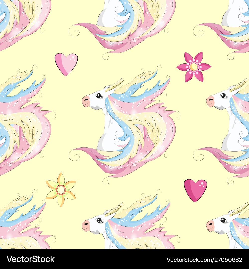 Seamless unicorn pattern with hearts and stars Seamless unicorn pattern with hearts and stars vector image