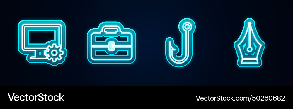 Set line computer monitor and gear toolbox Set line computer monitor and gear toolbox vector image