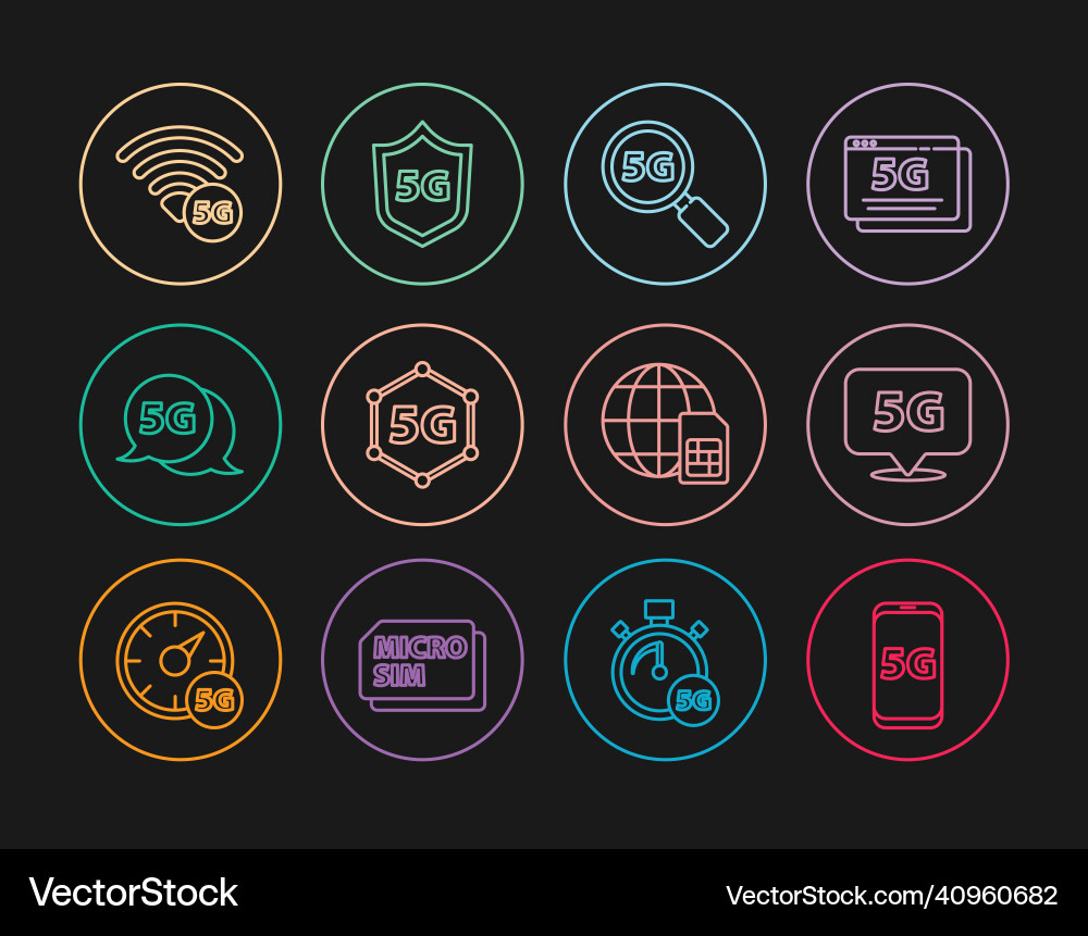 Set line mobile with 5g network location search vector image