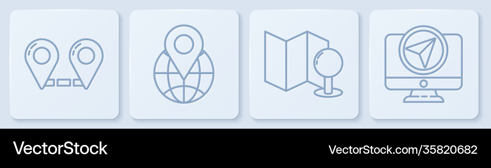 Set line route location folded map with push pin Set line route location folded map with push pin Vector Image