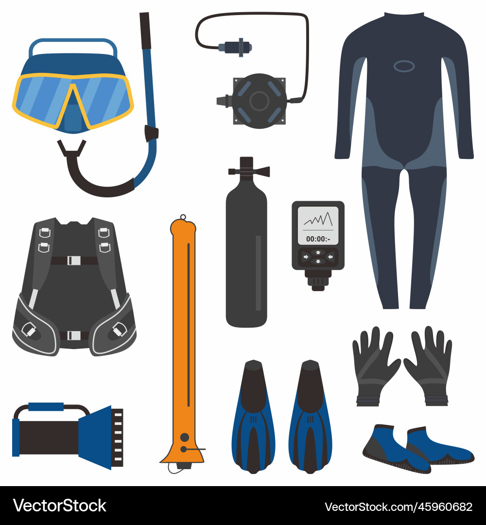 Set of diving tools for in flat element Vector Image
