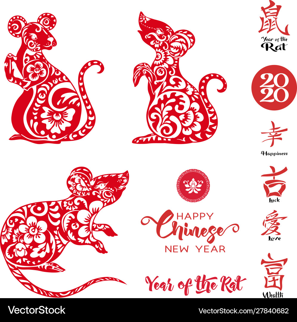 Set three mouse rat and elements Vector Image