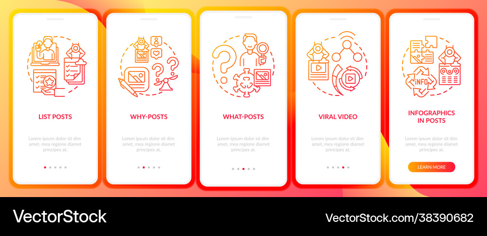 Top shareable posts types onboarding mobile app Top shareable posts types onboarding mobile app Vector Image