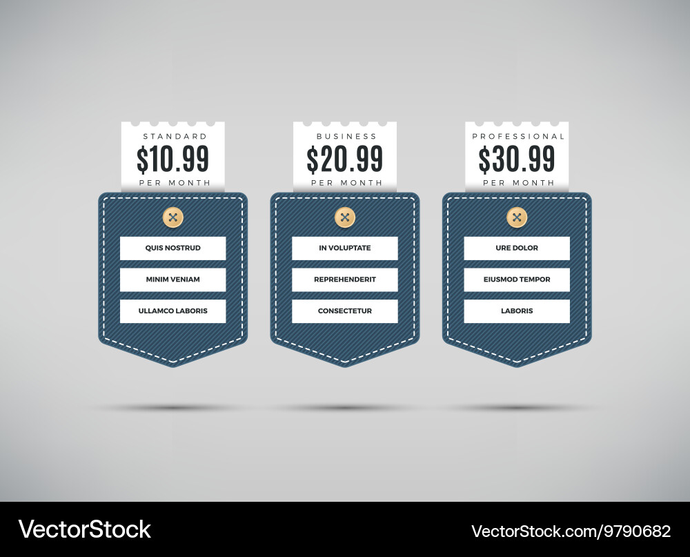 Web pricing table with comparison of business vector image