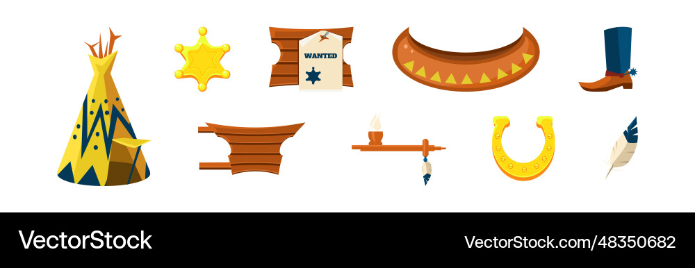 Wild west object and different elements set Vector Image