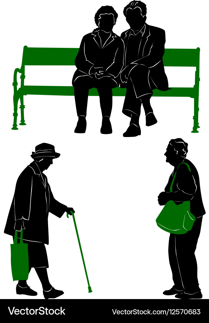 Elderly Silhouettes - Bench Scene vector image
