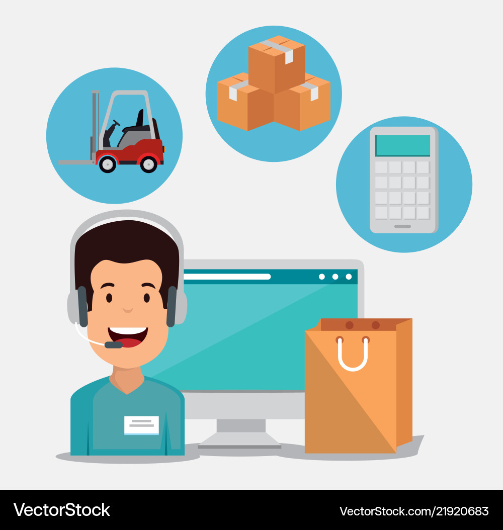 Logistic services with support agent and computer Logistic services with support agent and computer Vector Image