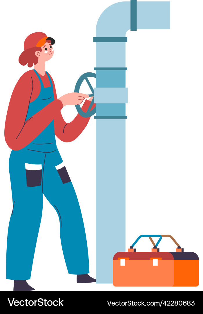 Plumber woman fixing outdated pipe water system Plumber woman fixing outdated pipe water system vector image