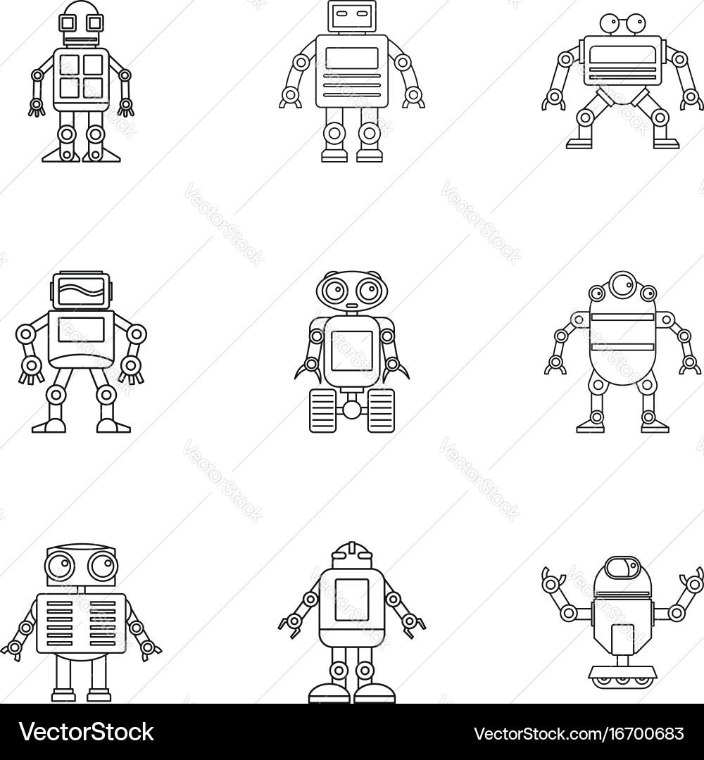 Robot icons set outline style Vector Image