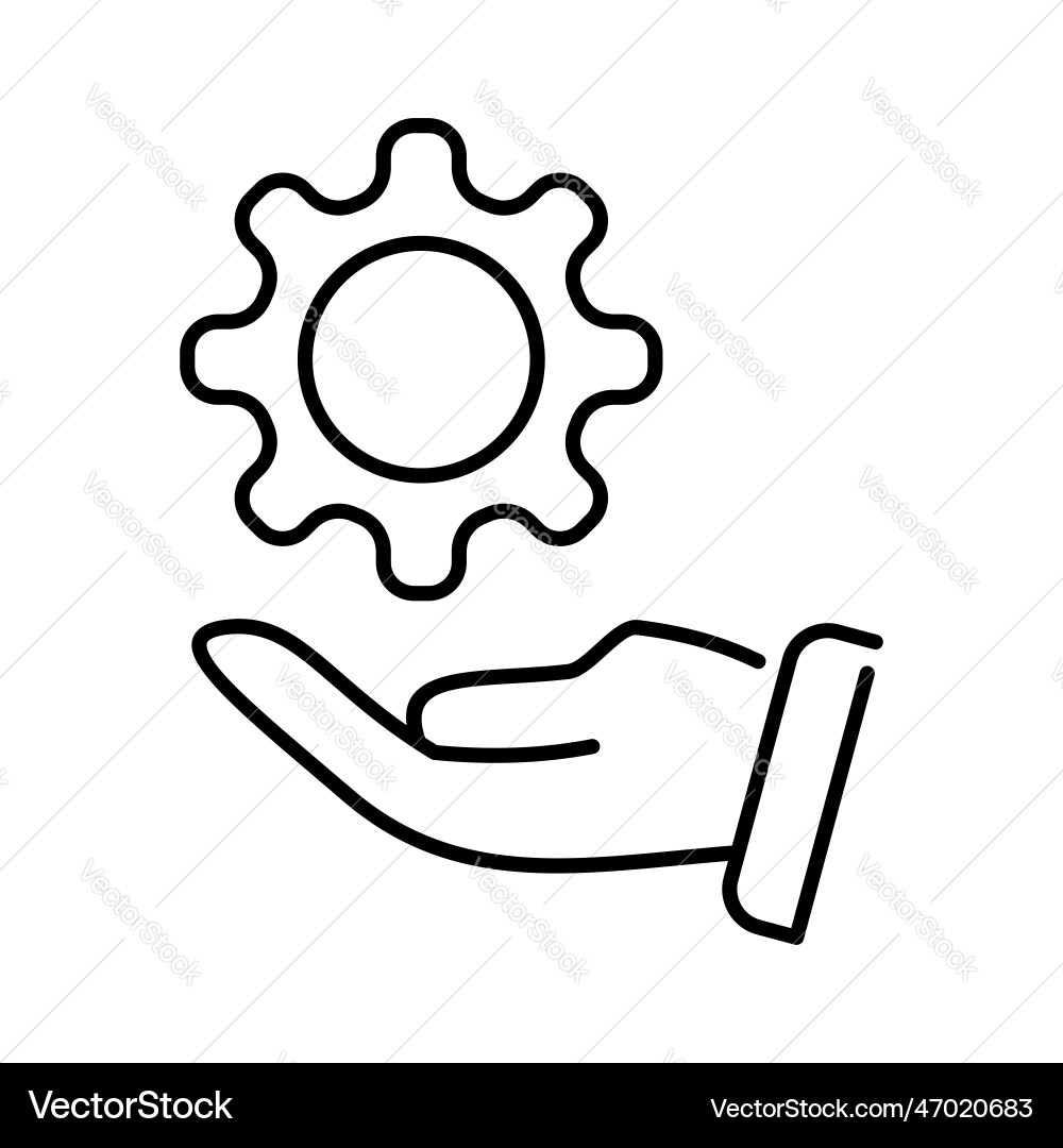 Setting gear with hand button thin icon outline vector image