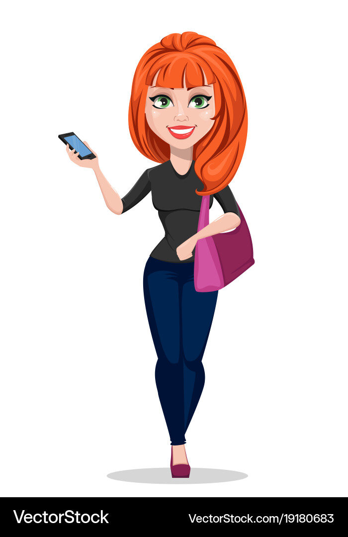 Stylish girl holding handbag and smartphone Vector Image