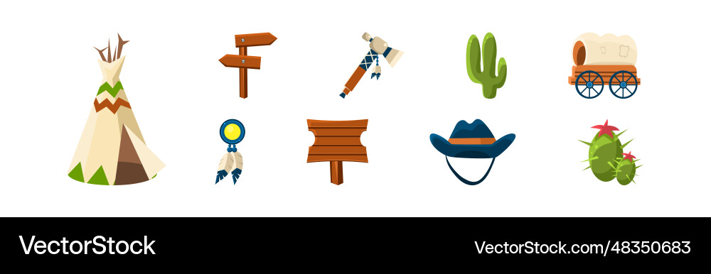 Wild west object and different elements set Wild west object and different elements set vector image