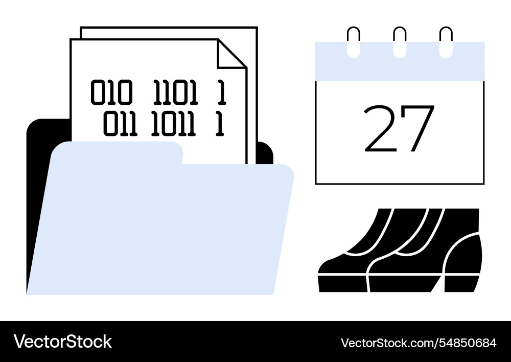 Digital files in folder with binary code calendar Digital files in folder with binary code calendar vector image