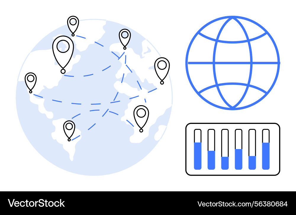 Global network with location markers and data Global network with location markers and data vector image