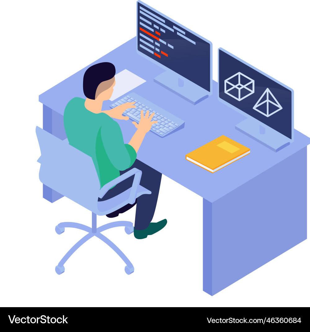Isometric 3d programmer composition Isometric 3d programmer composition vector image