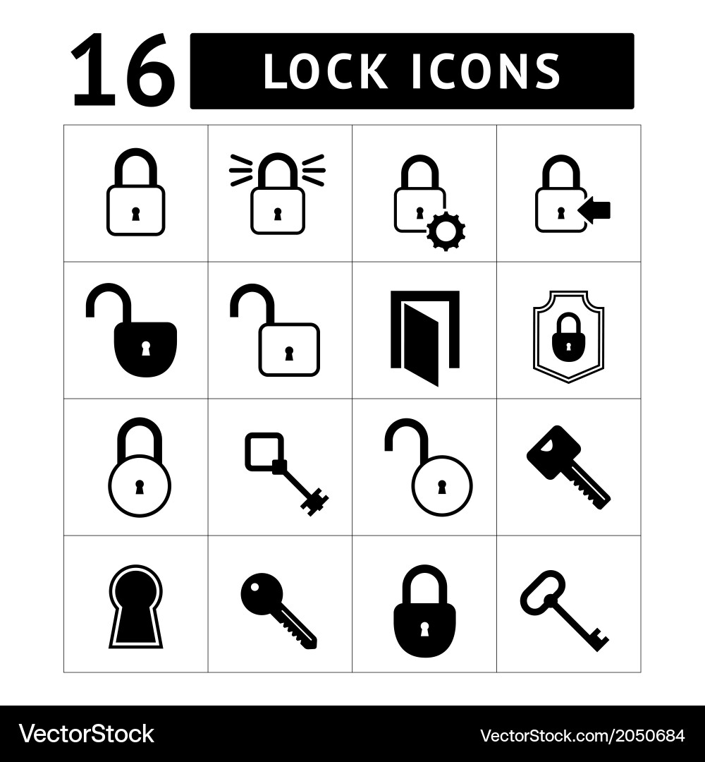 Lock and Key Icon Set vector image