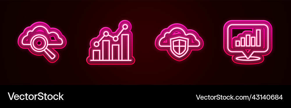 Set line search cloud computing pie chart Vector Image