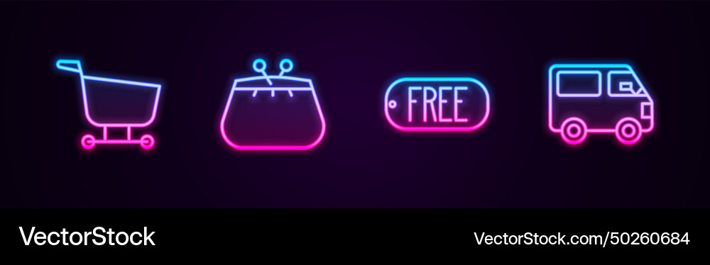 Set line shopping cart wallet price tag with text Vector Image