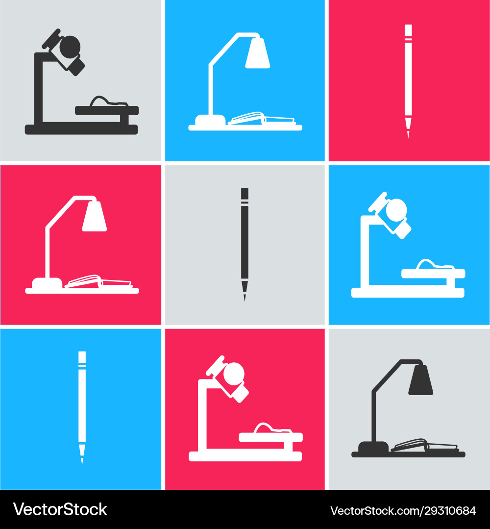 Set microscope workplace with table lamp and open Set microscope workplace with table lamp and open vector image
