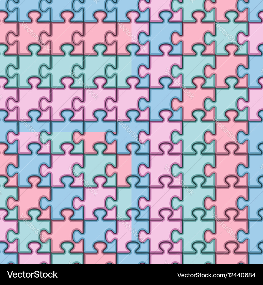 Set of seamless patterns with colored puzzles vector image