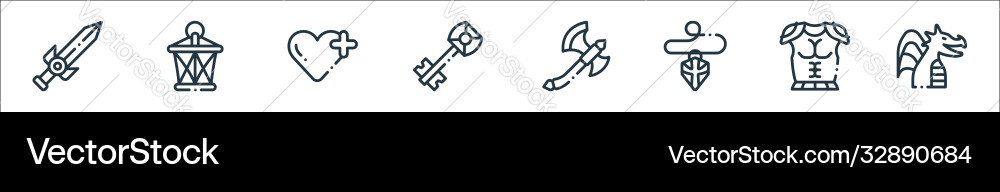 Videogame elements line icons linear set quality Vector Image