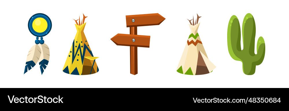 Wild west object and different elements set vector image