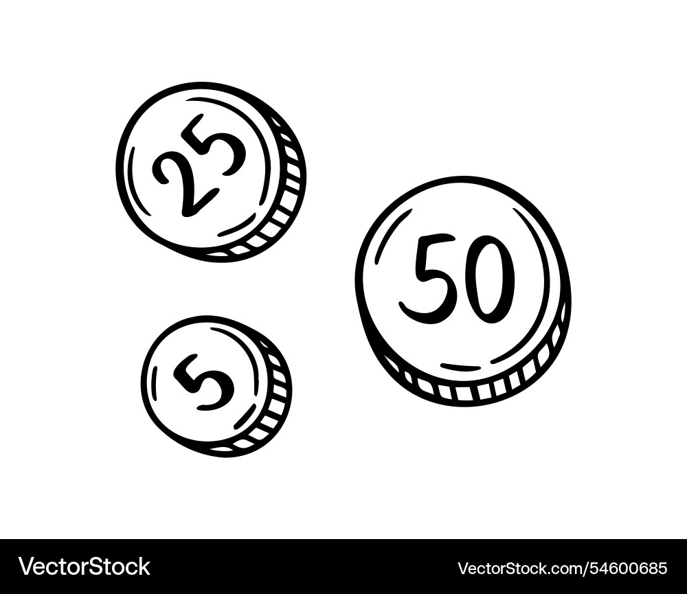 5 25 und 50 Münzen Geld Doodle Hand gezeichnet Ikone 5 25 und 50 Münzen Geld Doodle Hand gezeichnet Ikone vektorbild