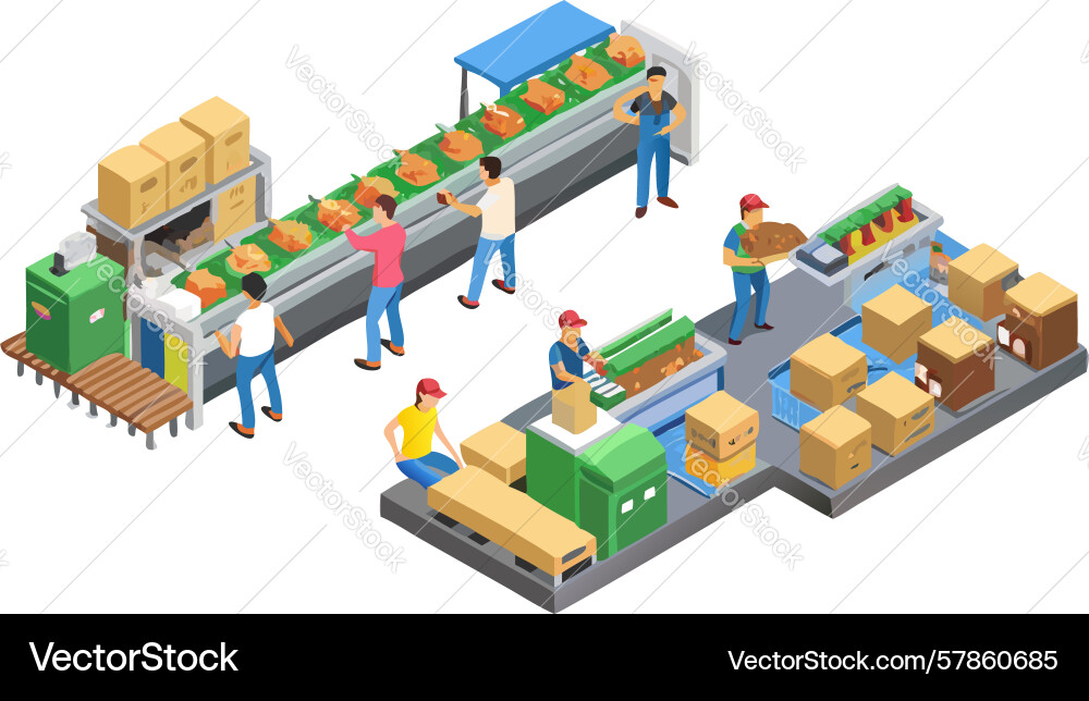 Advanced isometric automated factory line Vector Image