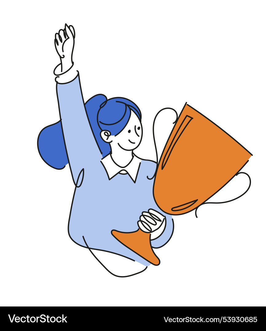 Businesswoman holding trophy and celebrating Businesswoman holding trophy and celebrating vector image