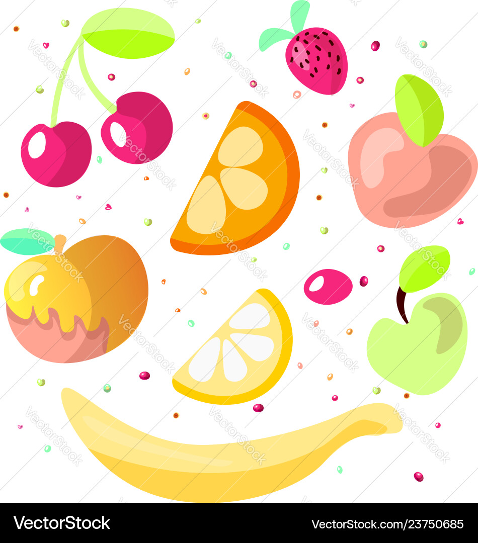 Cute cartoon fruit collection sweet fruits icon Cute cartoon fruit collection sweet fruits icon vector image