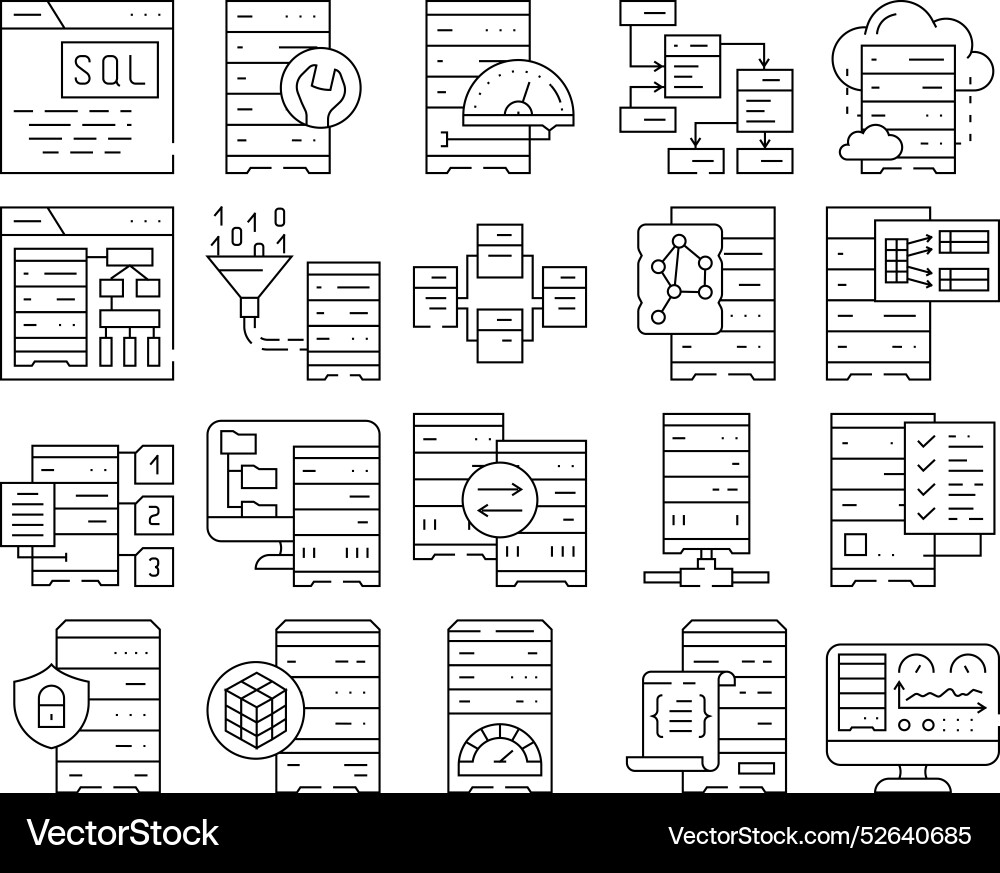 Database administrator computer icons set Database administrator computer icons set vector image