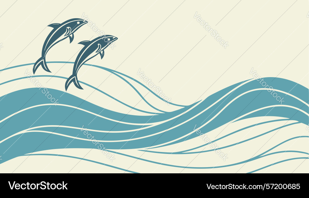 Dynamic dolphins leaping from abstract waves vector image