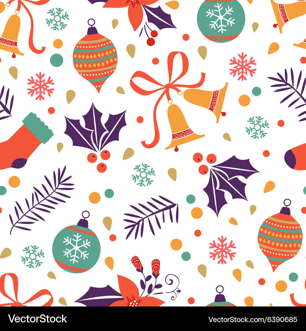 Festive Christmas Balls and Bells Pattern Vector Image