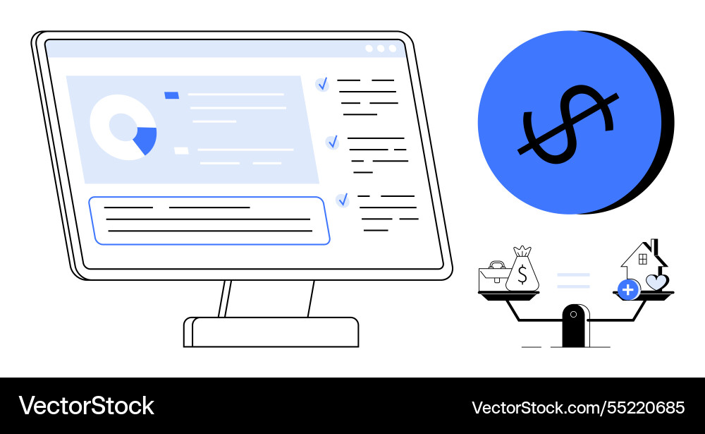 Financial data analysis with computer screen Vector Image