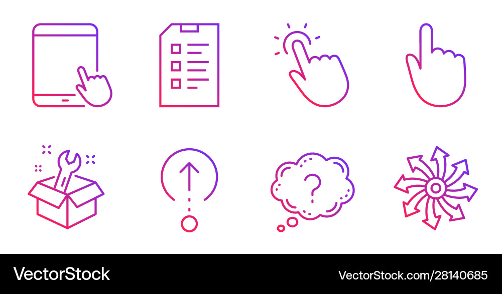Hand click swipe up and spanner icons set Hand click swipe up and spanner icons set vector image