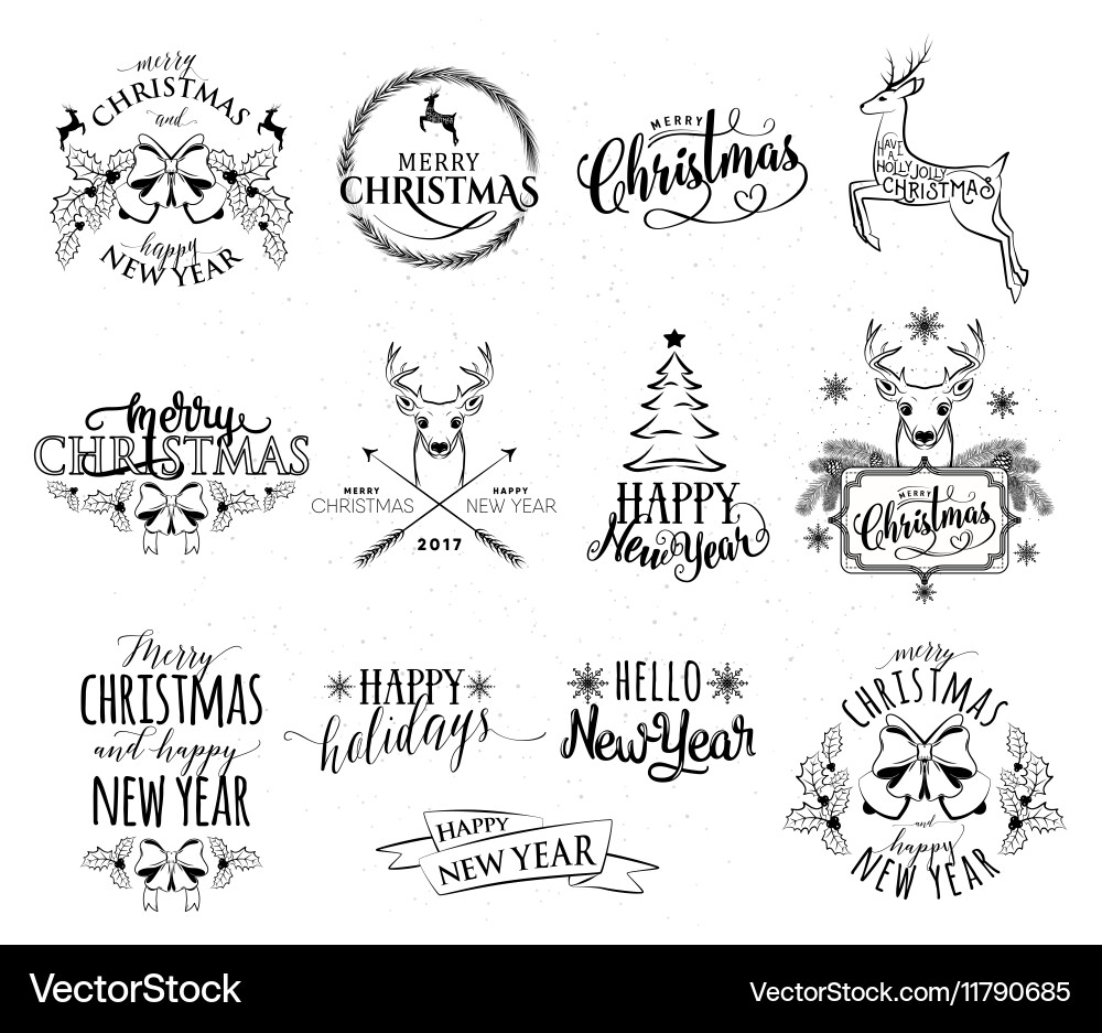 Merry Christmas & New Year Stamp Set vector image