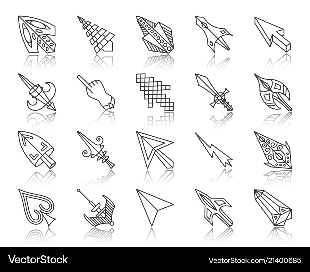 Mouse cursor simple black line icons set Mouse cursor simple black line icons set vector image