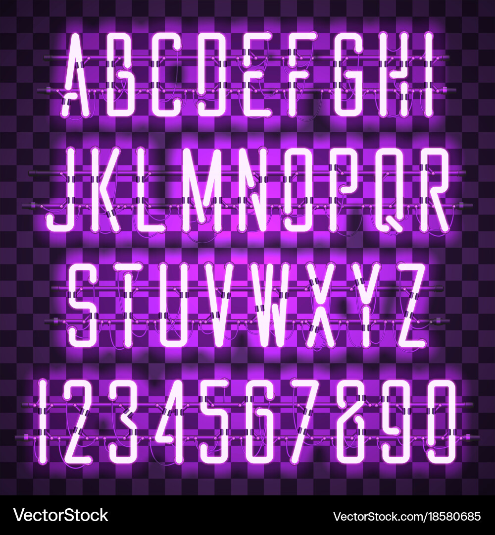 Purple Neon Script Font - Glowing Letters vector image