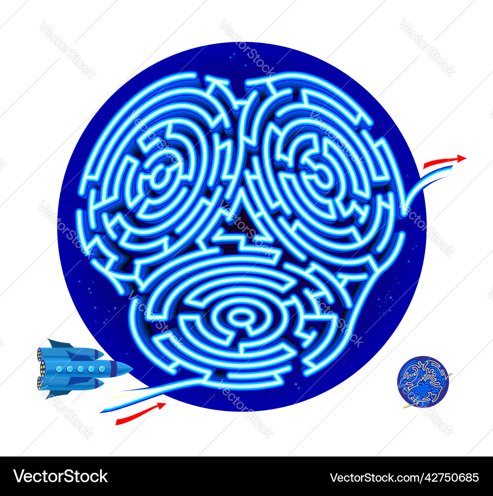 Rocket Maze Puzzle - Find the Path vector image