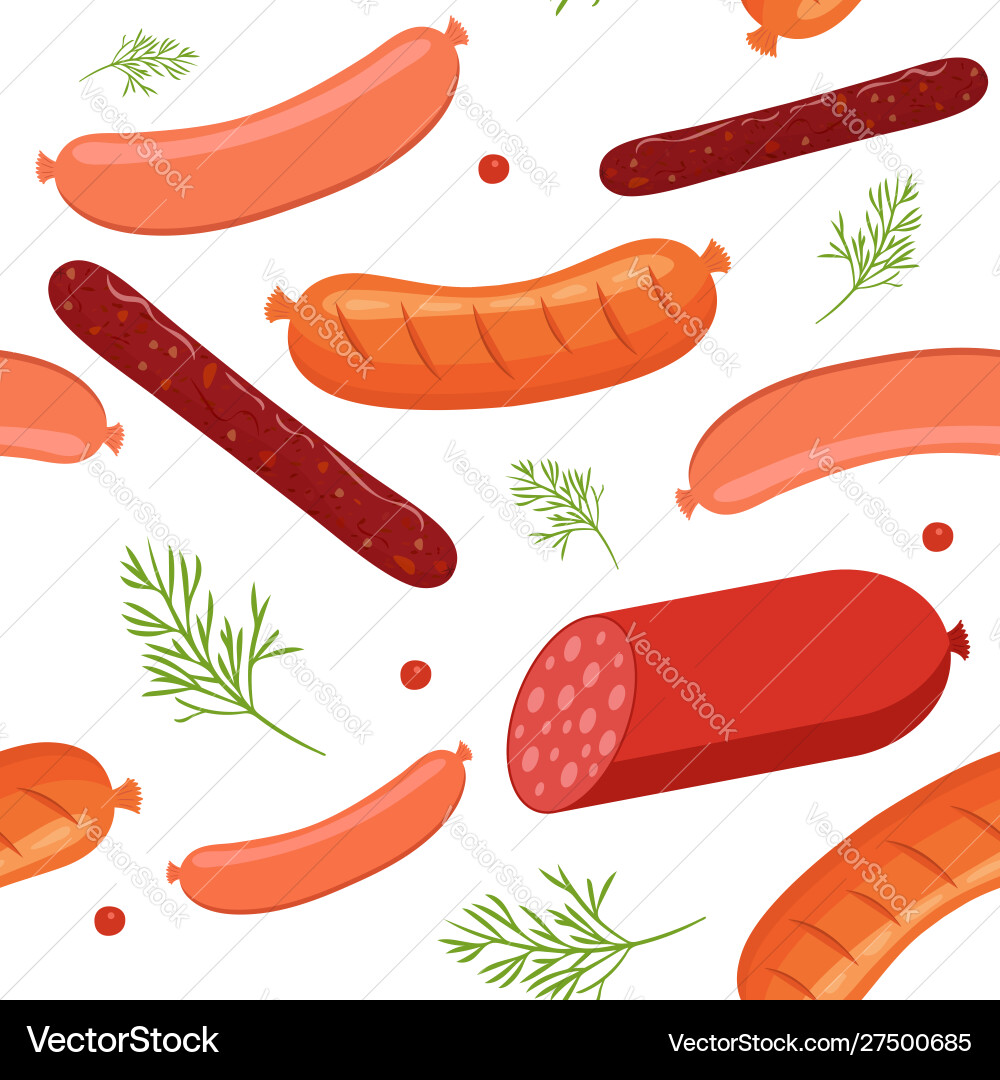 Seamless pattern on white background with sausages Vector Image