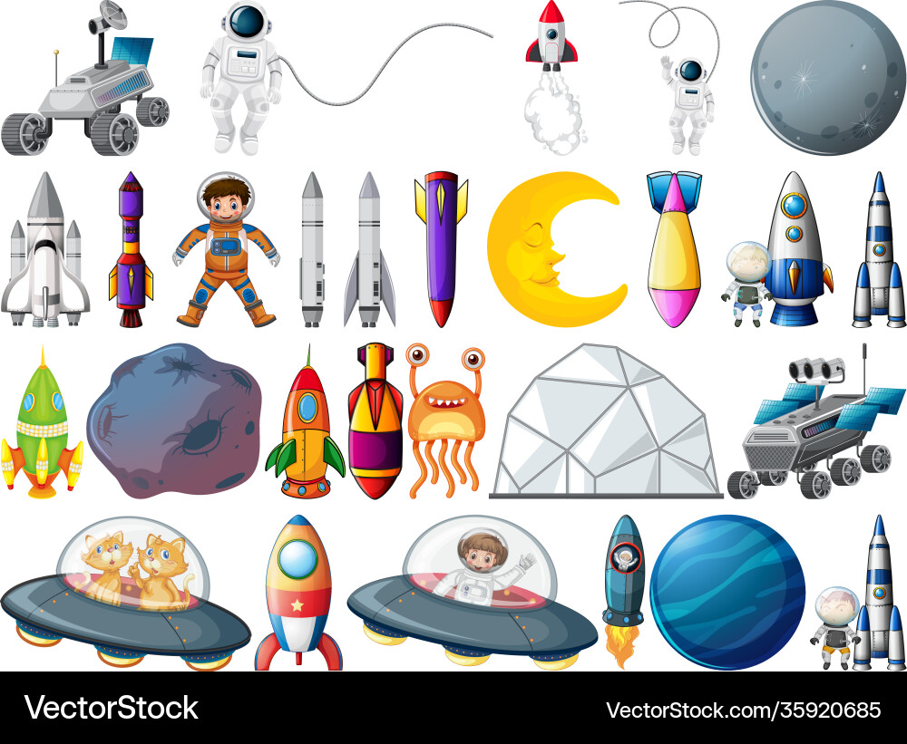 Set space objects and elements isolated Set space objects and elements isolated vector image