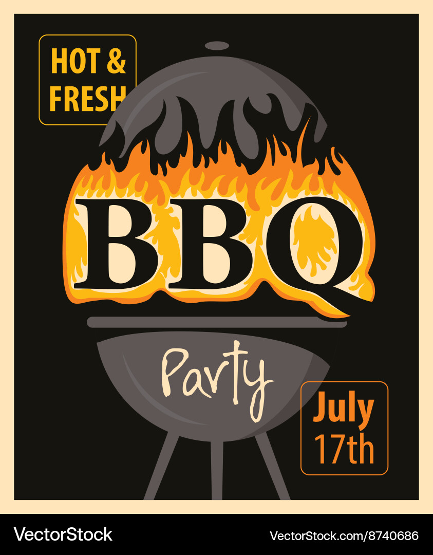 Bbq party with barbecues and fire Vector Image
