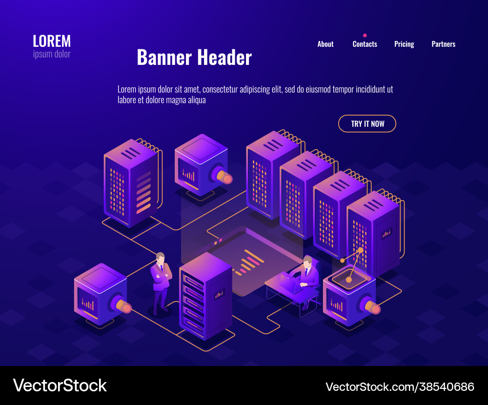 Big data processing isometric icon server room Big data processing isometric icon server room vector image