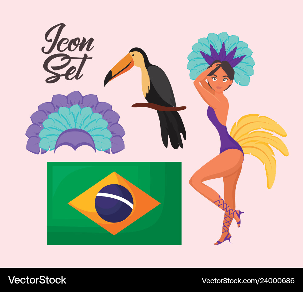 Carnival rio janeiro set icons Vector Image