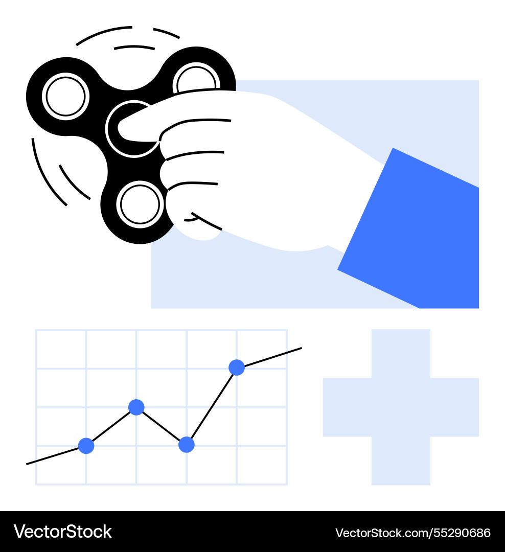 Hand spinning fidget spinner with graph line curve Vector Image