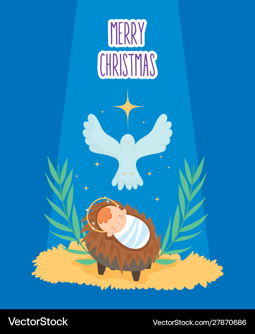Nativity Scene with Baby Jesus and Dove vector image