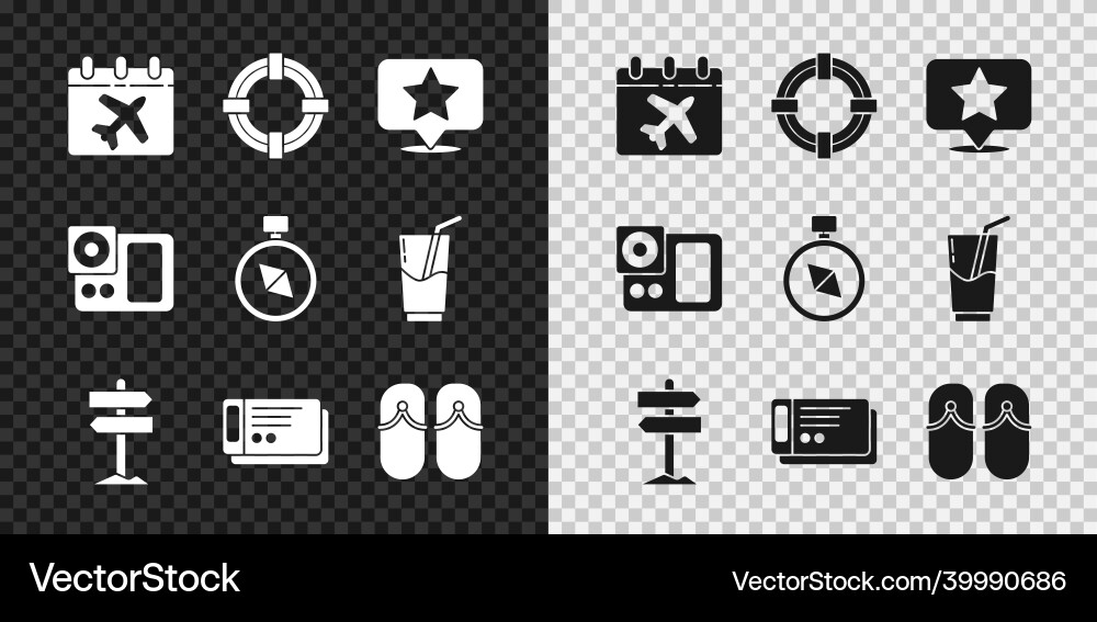 Set calendar and airplane lifebuoy map pointer Set calendar and airplane lifebuoy map pointer vector image