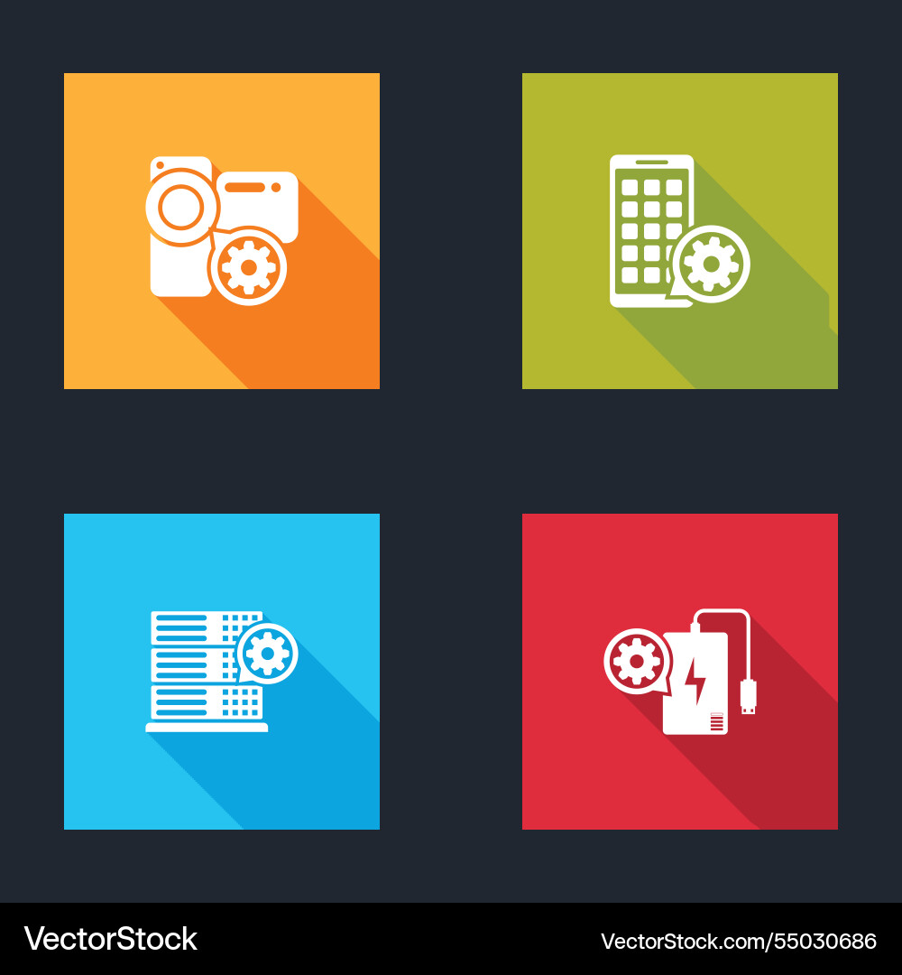 Set video camera setting mobile apps server Vector Image