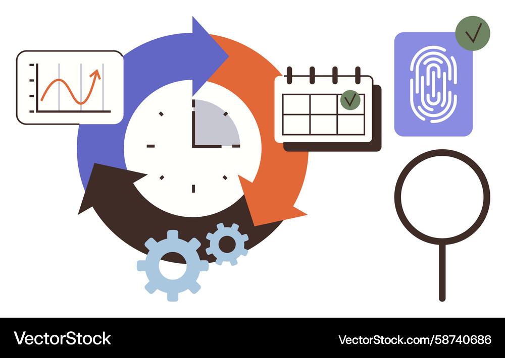 Time management concept with clock analytics Time management concept with clock analytics Vector Image